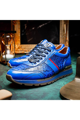 Marco Di Milano Brescia Blue Genuine Snake Skin / Calf-Skin Leather Sneakers (MDM1124)-AmbrogioShoes