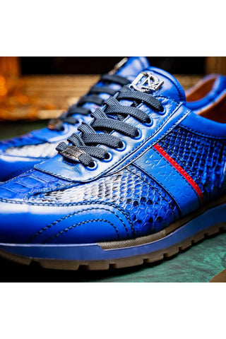 Marco Di Milano Brescia Blue Genuine Snake Skin / Calf-Skin Leather Sneakers (MDM1124)-AmbrogioShoes