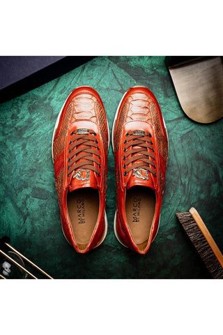 Marco Di Milano Brescia Cognac Genuine Snake Skin / Calf-Skin Leather Sneakers (MDM1124)-AmbrogioShoes