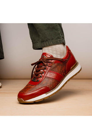 Marco Di Milano Brescia Cognac Genuine Snake Skin / Calf-Skin Leather Sneakers (MDM1124)-AmbrogioShoes