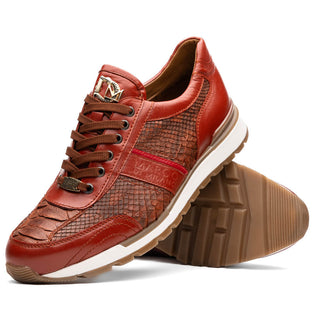 Marco Di Milano Brescia Cognac Genuine Snake Skin / Calf-Skin Leather Sneakers (MDM1124)-AmbrogioShoes