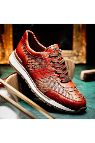 Marco Di Milano Brescia Cognac Genuine Snake Skin / Calf-Skin Leather Sneakers (MDM1124)-AmbrogioShoes