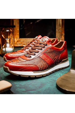 Marco Di Milano Brescia Cognac Genuine Snake Skin / Calf-Skin Leather Sneakers (MDM1124)-AmbrogioShoes