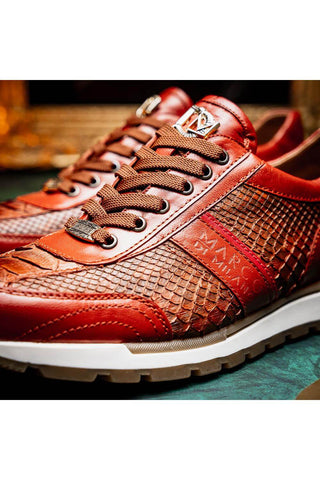 Marco Di Milano Brescia Cognac Genuine Snake Skin / Calf-Skin Leather Sneakers (MDM1124)-AmbrogioShoes