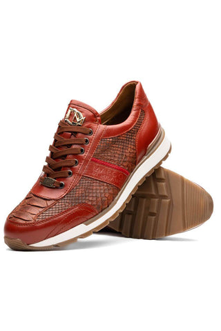 Marco Di Milano Brescia Cognac Genuine Snake Skin / Calf-Skin Leather Sneakers (MDM1124)-AmbrogioShoes
