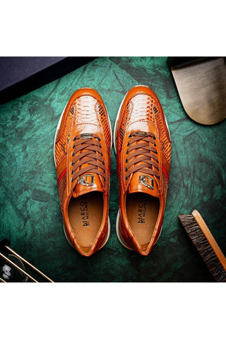 Marco Di Milano Brescia Honey Genuine Snake Skin / Calf-Skin Leather Sneakers (MDM1124)-AmbrogioShoes