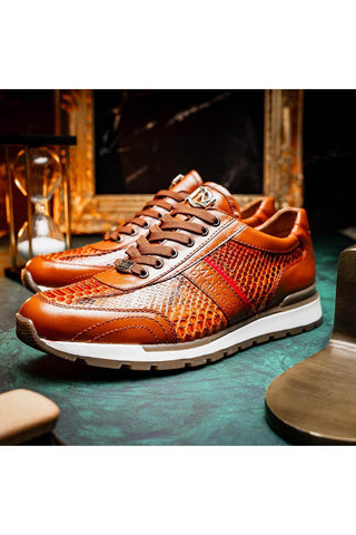 Marco Di Milano Brescia Honey Genuine Snake Skin / Calf-Skin Leather Sneakers (MDM1124)-AmbrogioShoes