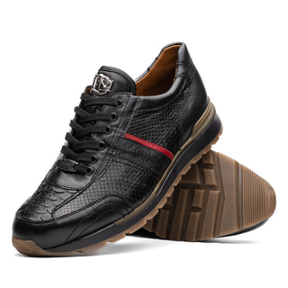 Marco Di Milano Brescia Men's Shoes Black Genuine Snake Skin / Calf-Skin Leather Sneakers (MDM1124)-AmbrogioShoes