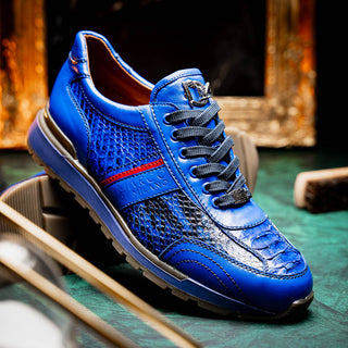 Marco Di Milano Brescia Men's Shoes Blue Genuine Snake Skin / Calf-Skin Leather Sneakers (MDM1124)-AmbrogioShoes