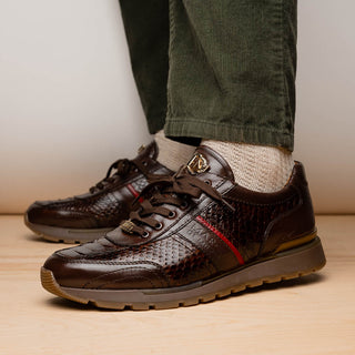 Marco Di Milano Brescia Men's Shoes Brown Genuine Snake Skin / Calf-Skin Leather Sneakers (MDM1124)-AmbrogioShoes