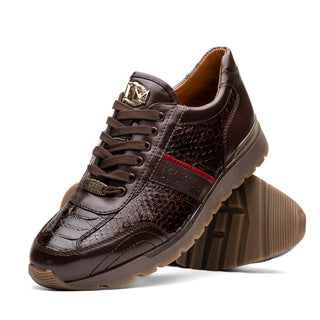 Marco Di Milano Brescia Men's Shoes Brown Genuine Snake Skin / Calf-Skin Leather Sneakers (MDM1124)-AmbrogioShoes