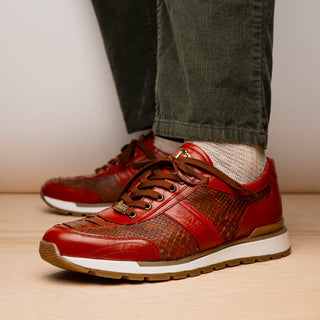 Marco Di Milano Brescia Men's Shoes Cognac Genuine Snake Skin / Calf-Skin Leather Sneakers (MDM1124)-AmbrogioShoes