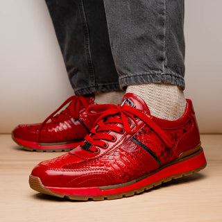 Marco Di Milano Brescia Men's Shoes Red Genuine Snake Skin / Calf-Skin Leather Sneakers (MDM1124)-AmbrogioShoes