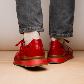 Marco Di Milano Brescia Men's Shoes Red Genuine Snake Skin / Calf-Skin Leather Sneakers (MDM1124)-AmbrogioShoes