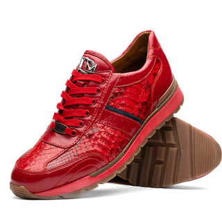 Marco Di Milano Brescia Men's Shoes Red Genuine Snake Skin / Calf-Skin Leather Sneakers (MDM1124)-AmbrogioShoes