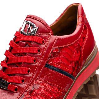 Marco Di Milano Brescia Men's Shoes Red Genuine Snake Skin / Calf-Skin Leather Sneakers (MDM1124)-AmbrogioShoes