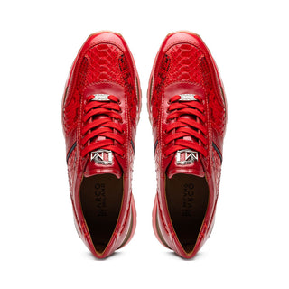 Marco Di Milano Brescia Men's Shoes Red Genuine Snake Skin / Calf-Skin Leather Sneakers (MDM1124)-AmbrogioShoes