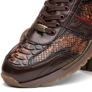 Marco Di Milano Brescia Men's Shoes Washed Cognac Genuine Snake Skin / Calf-Skin Leather Sneakers (MDM1124)-AmbrogioShoes
