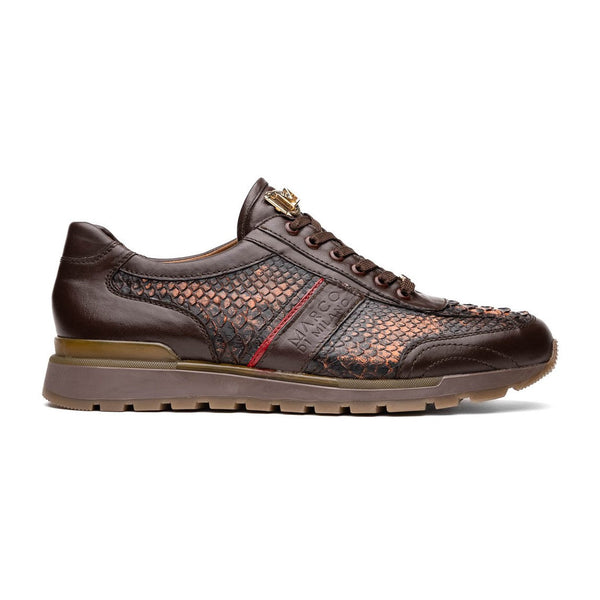 Marco Di Milano Brescia Shoes Washed Cognac Brown Genuine Snake Skin & Italian Calf Men's Sneakers (MDM1124)-AmbrogioShoes