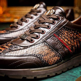 Marco Di Milano Brescia Washed Cognac Genuine Snake Skin / Calf-Skin Leather Sneakers (MDM1124)-AmbrogioShoes