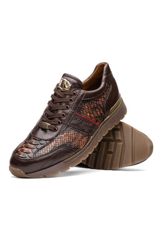 Marco Di Milano Brescia Washed Cognac Genuine Snake Skin / Calf-Skin Leather Sneakers (MDM1124)-AmbrogioShoes