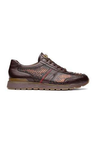 Marco Di Milano Brescia Washed Cognac Genuine Snake Skin / Calf-Skin Leather Sneakers (MDM1124)-AmbrogioShoes