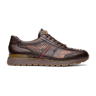 Marco Di Milano Brescia Washed Cognac Genuine Snake Skin / Calf-Skin Leather Sneakers (MDM1124)-AmbrogioShoes