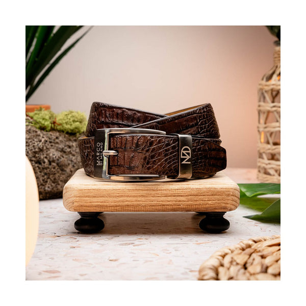 Marco Di Milano Brown Genuine Exotic Crocodile Men's Belts (MDMB1020)-AmbrogioShoes