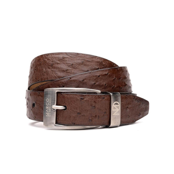Marco Di Milano Brown Genuine Exotic Ostrich Men's Belts (MDMB1030)-AmbrogioShoes