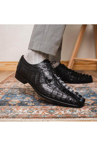 Marco Di Milano Cancun Black Exotic Hornback Crocodile Skin Derby (MDM1003)-AmbrogioShoes