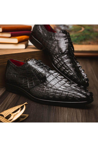 Marco Di Milano Cancun Black Exotic Hornback Crocodile Skin Derby (MDM1003)-AmbrogioShoes