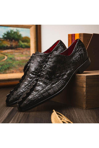 Marco Di Milano Cancun Black Exotic Hornback Crocodile Skin Derby (MDM1003)-AmbrogioShoes