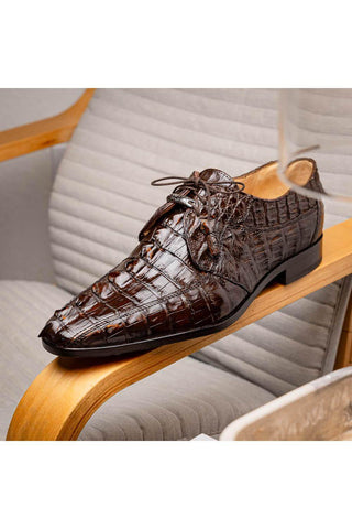 Marco Di Milano Cancun Brown Exotic Hornback Crocodile Skin Derby (MDM1003)-AmbrogioShoes