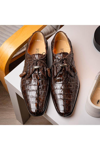 Marco Di Milano Cancun Brown Exotic Hornback Crocodile Skin Derby (MDM1003)-AmbrogioShoes