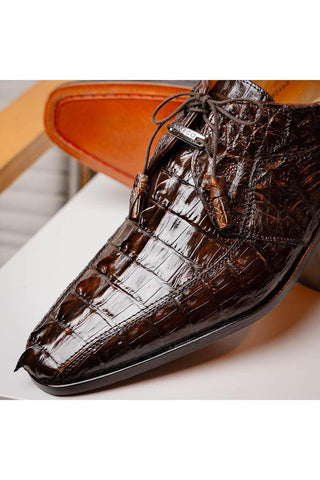 Marco Di Milano Cancun Brown Exotic Hornback Crocodile Skin Derby (MDM1003)-AmbrogioShoes