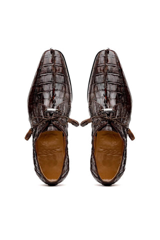 Marco Di Milano Cancun Brown Exotic Hornback Crocodile Skin Derby (MDM1003)-AmbrogioShoes