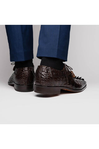 Marco Di Milano Cancun Brown Exotic Hornback Crocodile Skin Derby (MDM1003)-AmbrogioShoes