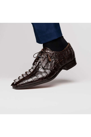 Marco Di Milano Cancun Brown Exotic Hornback Crocodile Skin Derby (MDM1003)-AmbrogioShoes
