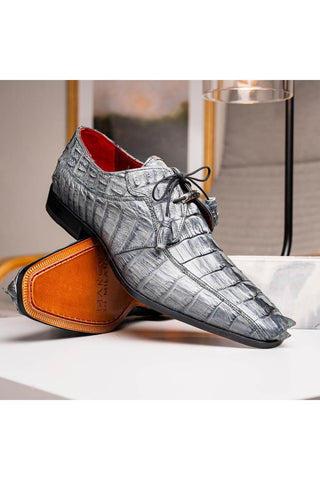 Marco Di Milano Cancun Gray Exotic Hornback Crocodile Skin Derby (MDM1003)-AmbrogioShoes