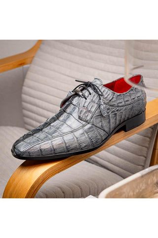 Marco Di Milano Cancun Gray Exotic Hornback Crocodile Skin Derby (MDM1003)-AmbrogioShoes