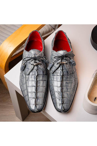 Marco Di Milano Cancun Gray Exotic Hornback Crocodile Skin Derby (MDM1003)-AmbrogioShoes
