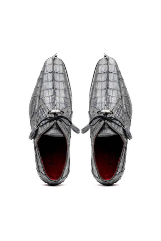 Marco Di Milano Cancun Gray Exotic Hornback Crocodile Skin Derby (MDM1003)-AmbrogioShoes