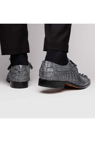 Marco Di Milano Cancun Gray Exotic Hornback Crocodile Skin Derby (MDM1003)-AmbrogioShoes