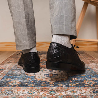 Marco Di Milano Cancun Men's Shoes Black Exotic Hornback Crocodile Skin Derby (MDM1003)-AmbrogioShoes