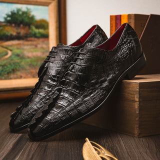 Marco Di Milano Cancun Men's Shoes Black Exotic Hornback Crocodile Skin Derby (MDM1003)-AmbrogioShoes