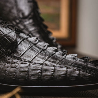 Marco Di Milano Cancun Men's Shoes Black Exotic Hornback Crocodile Skin Derby (MDM1003)-AmbrogioShoes