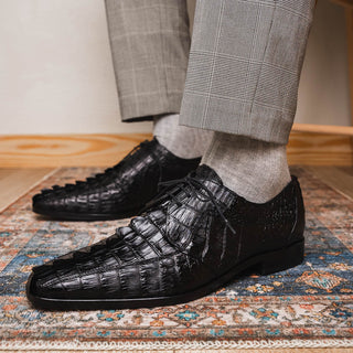 Marco Di Milano Cancun Men's Shoes Black Exotic Hornback Crocodile Skin Derby (MDM1003)-AmbrogioShoes