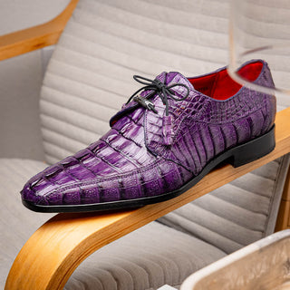 Marco Di Milano Cancun Men's Shoes Purple Exotic Hornback Crocodile Skin Derby (MDM1003)-AmbrogioShoes