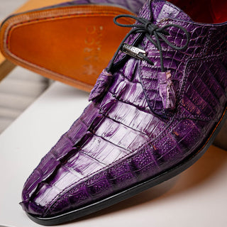 Marco Di Milano Cancun Men's Shoes Purple Exotic Hornback Crocodile Skin Derby (MDM1003)-AmbrogioShoes