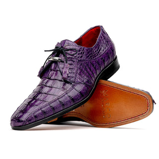 Marco Di Milano Cancun Men's Shoes Purple Exotic Hornback Crocodile Skin Derby (MDM1003)-AmbrogioShoes